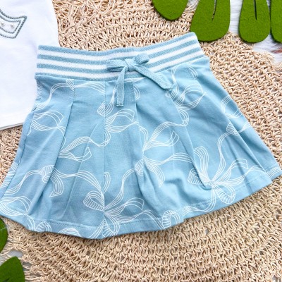 Conj. Regata com Laço Perolado e Short Saia - Verde Pastel e Off White